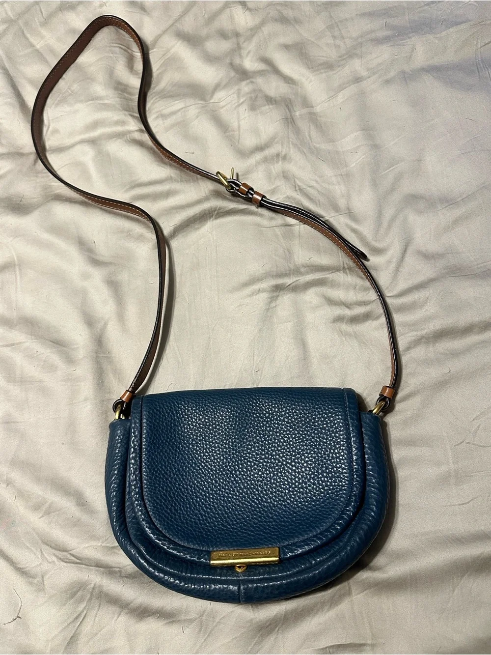Marc by Marc Jacobs Teal-Blue Pebbled Leather Crossbody with Brown Strap
